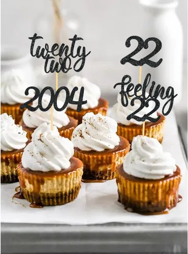 Vista 3 de 24 adornos para cupcakes Feeling 22, decoraciones de pastel de cumpleaños de veintidós Black2