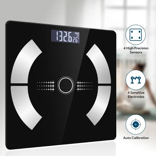 Vista 3 de Báscula de grasa corporal, báscula de peso inteligente, báscula digital de baño con funcionalidad Bluetooth, capaz de analizar grasa corporal, masa