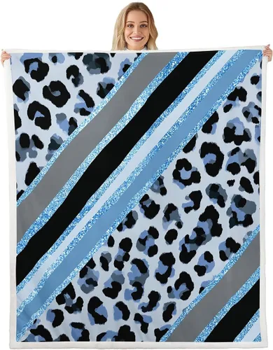 Vista 12 de Homewish Abstract Leopard Kids Throw Blanket,Cheetah Skin Wild Animals Bed Blanket for Girls Boys Women,Geometric Stripes Fashion Fleece