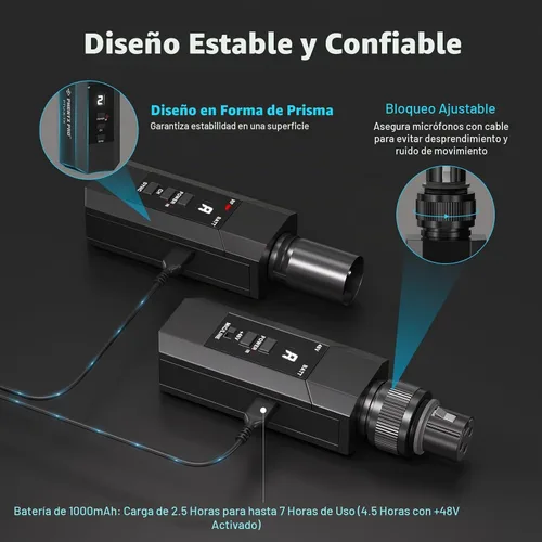 Vista 6 de Phenyx Pro UHF Auto Scan XLR transmisor inalámbrico receptor sistema PTU-X