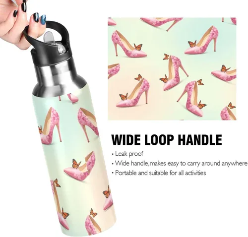 Vista 4 de Elegant Pink Butterflies Insulated Water Bottle 32 Oz Leakproof Water Bottles, BPA-Free Sport Water Bottle