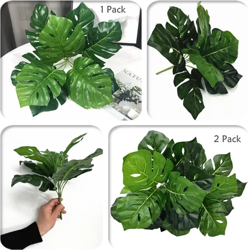 Vista 3 de PASYOU Plantas artificiales artificiales artificiales tropicales de Monstera, decoración de arbustos de tortuga sintética, hojas de palma, tallos