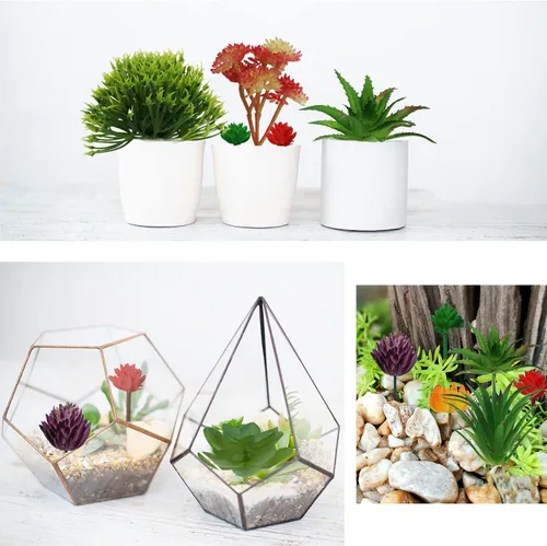 Vista 5 de Plantas suculentas artificiales, 16 piezas de suculentas falsas coloridas, mini suculentas artificiales para bricolaje, hogar, pared, jardín