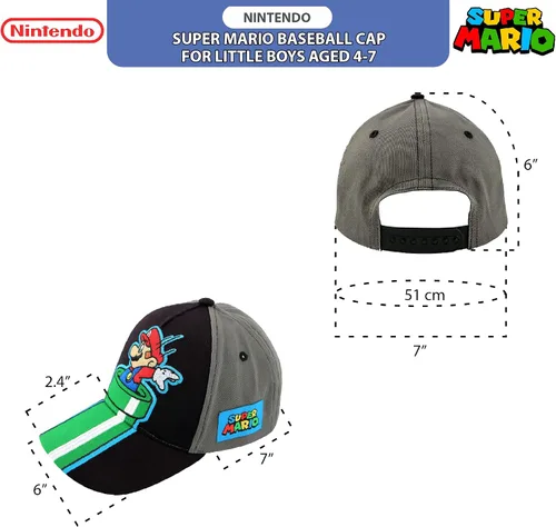 Vista 7 de Nintendo Boys Baseball Cap Super Mario Adjustable Kids Hat for Ages 4-7