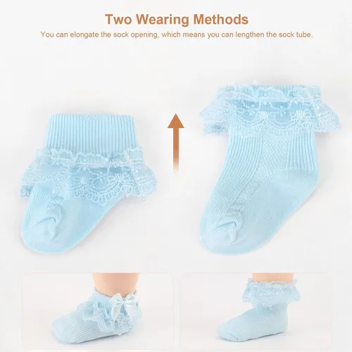 Vista 4 de BQUBO Baby Girls Socks Eyelet Ruffle Lace Sock Baby Socks NewbornInfantToddlers Frilly Summer Thin Dress Sock