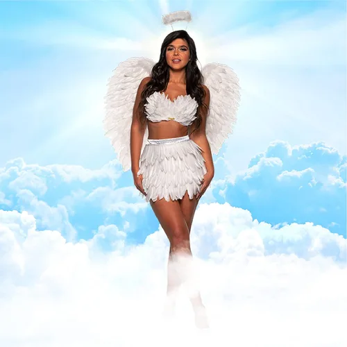 Vista 5 de UNDERWRAPS Conjunto de minifalda de plumas color blanco, disfraz de ángel para Halloween para adultos