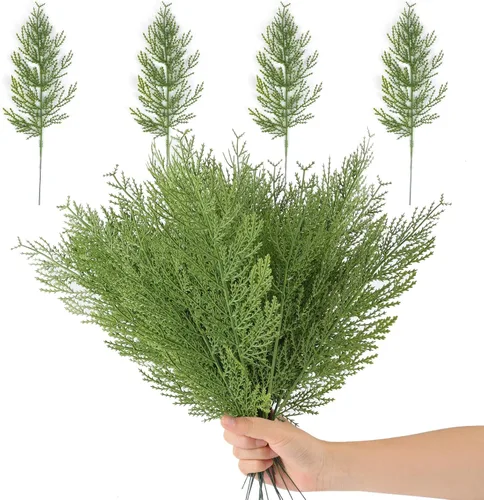 Vista 8 de Hananona Ramas de Pino Artificiales, 40 Piezas Tallos de Cedro Sintético de Navidad, Ramas de Cedro Sintético Artificiales, Selecciones de Pino