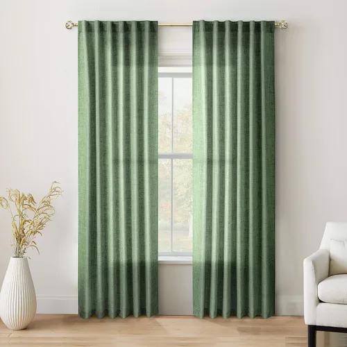 Vista 77 de Cortinas de Lino Natural Color Crema de 84 Pulgadas de Largo para Sala de Estar, Juego de 2 Paneles de Lino Texturizado con Trabillas Traseras