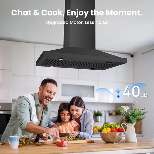 Vista 5 de Campana extractora para isla de 30 pulgadas, campana de cocina de 390 CFM con control táctil/gestual de doble cara, campana extractora de techo