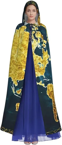 Vista 2 de Mapa del Mundo - Túnica con capucha para Halloween disfraz de cosplay aterrador bata de Capeman con capucha para mujer Negro