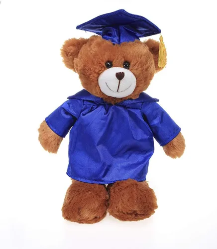 Vista 10 de Plushland Peluche de oso marrón, regalos para el día de graduación, texto personalizado, nombre o logotipo de tu escuela en el vestido, lo mejor