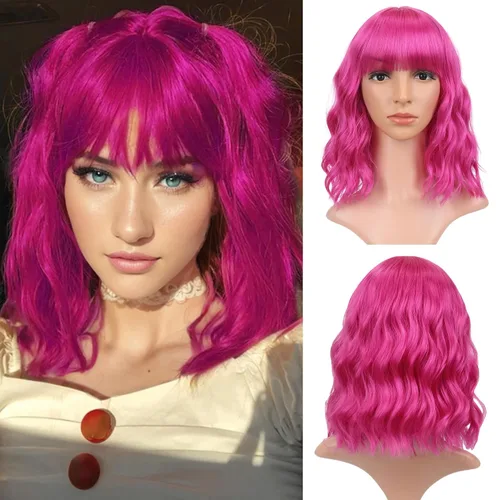 Vista 29 de VCKOVCKO - Peluca de cabello castaño claro rizada con flequillo de aire, onda natural rizada, peluca corta estilo Bob para mujer, longitud hasta