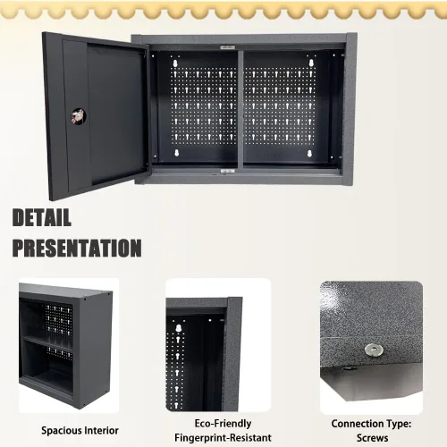 Vista 3 de Armario de pared de metal con puerta y 2 estantes extraíbles con cerradura para taller de garaje