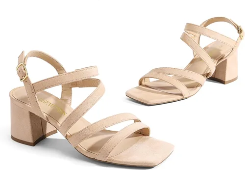 Vista 4 de DREAM PAIRS Sandalias de tacón grueso con tiras para mujer, sandalias de tacón bajo y puntera abierta, zapatos de fiesta