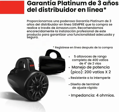 Vista 3 de BOSS Audio Systems MRWT40 ATV UTV Marine - Sistema Waketower resistente a la intemperie – Altavoces estéreo de 4 pulgadas, rango completo, 2 vías