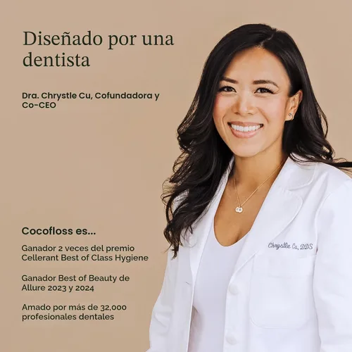 Vista 6 de Cocolab Hilo dental tejido, cuidado bucal diseñado por dentistas, aroma a coco, encerado, expandible, vegano, hilo dental amigable para niños