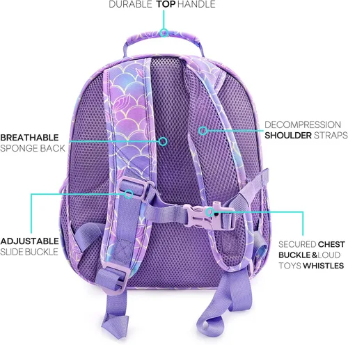 Vista 4 de mibasies - Mochila para niños y niñas, mochila ideal para niños en preescolar y jardín de infantes, Cola de sirena, 9L