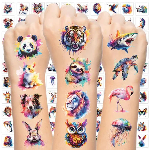 Vista 10 de 80 piezas de tatuajes temporales envueltos individualmente de animales marinos del océano para adolescentes, recuerdos de fiesta de cumpleaños