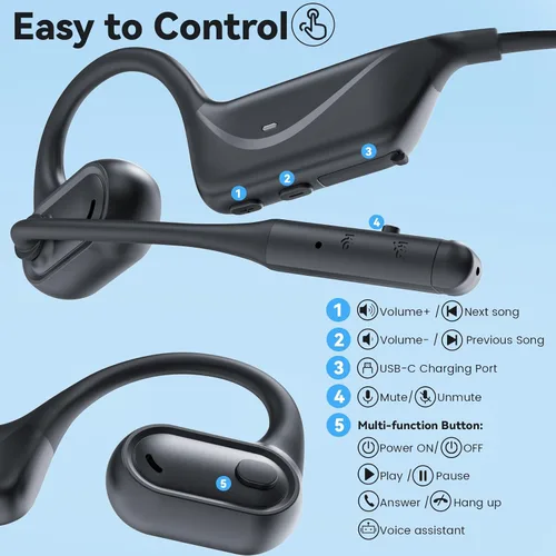 Vista 7 de MONODEAL Auriculares de oreja abierta con micrófono, auriculares Bluetooth 5.4 ligeros con botón de silencio de cancelación de ruido, auriculares