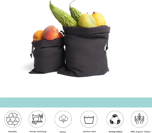 Vista 6 de Bolsas de muselina de algodón, con un solo cordón, de alta calidad, ecológicas, reutilizables, color negro, paquete de 100 unidades (3 x 5 pulgadas)