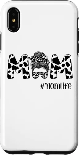 Vista 11 de iPhone 16 Funny Women Mom Life Cow Messy Bun Hair Bandana Glasses Case