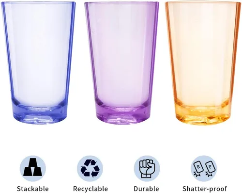 Vista 2 de Vasos irrompibles para beber, vasos de jugo de 5 onzas, vasos de plástico, juego de 6 en 3 colores surtidos