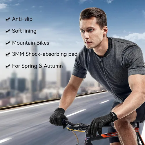 Vista 4 de Guantes de ciclismo para hombres y mujeres Guantes de ciclismo acolchados de 0.197 in para pantalla de dedo completo táctil de bicicleta