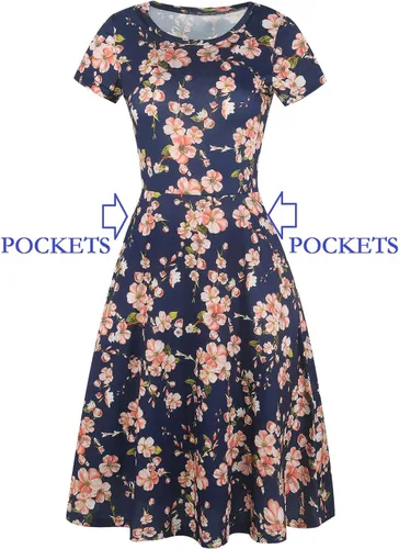 Vista 6 de HELYO - Vestido elegante para mujer, diseño informal acampanado estilo vintage de los años 50, con estampado floral y bolsillos, largo hasta
