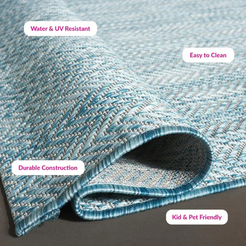 Vista 5 de Safavieh Colección Courtyard CY8022 Alfombra, 2 pies x 3 pulgadas x 5 pies, aguamarina y gris, impermeable, fácil de limpiar, sin pelusa