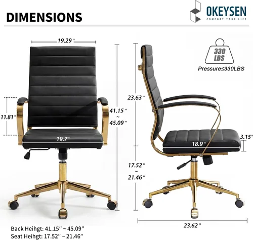 Vista 3 de Okeysen Silla de escritorio de oficina dorada, sillas ergonómicas de cuero modernas para sala de conferencias, silla ejecutiva acanalada ajustable