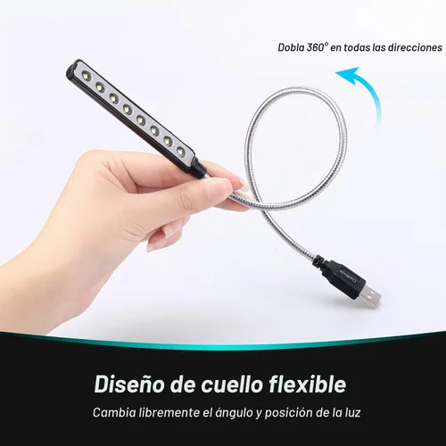 Vista 5 de Luz LED USB Daffodil ULT05 – 8 lámpara LED de lectura super luminosa – No Necesita baterías – Compatible con PC & Mac (Negro)