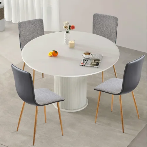 Vista 2 de FurnitureR Juego de 4 sillas de comedor, cómodas sillas auxiliares con respaldo de tela de poliuretano y patas de roble resistentes para cocina, Gris