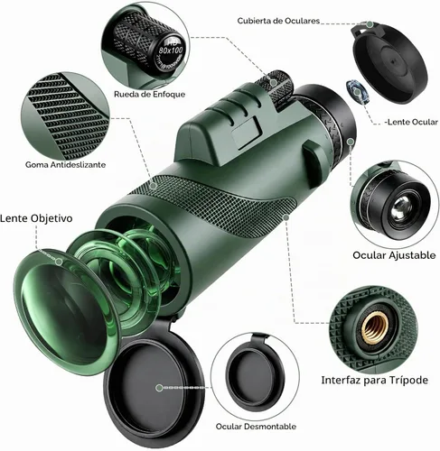 Vista 4 de Telescopio monocular 80X100 para adultos, con trípode y soporte