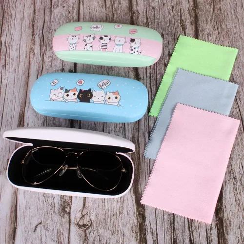 Vista 2 de Cute Stylish Hard Shell Eyeglasses Cases Protective Case Storage Box With Glasses Cloth Eyeglass Strap for Girl Teen