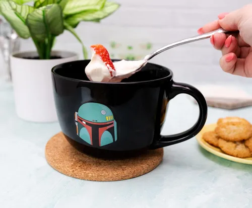 Vista 5 de Star Wars: The Mandalorian Boba Fett - Taza de cerámica para sopa Tazón para helado, cereales, avena Taza de café grande para expreso, cafeína