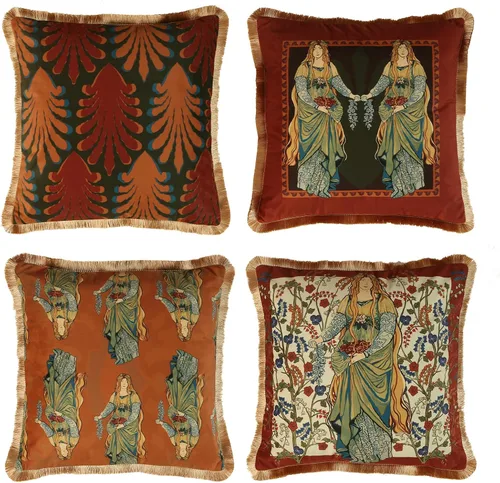 Vista 14 de Patdrea Designer - Juego de 4 fundas de almohada de terciopelo vintage, diseño de Botticelli Elegant Lumbar Ruffle Pillow Case with Zipper,Green