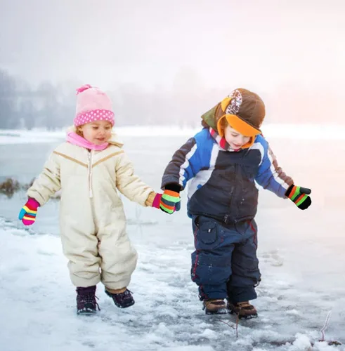 Vista 2 de Guantes para niños, guantes elásticos mágicos, 8 pares, antideslizantes para niños, guantes de invierno de punto para niños y niñas