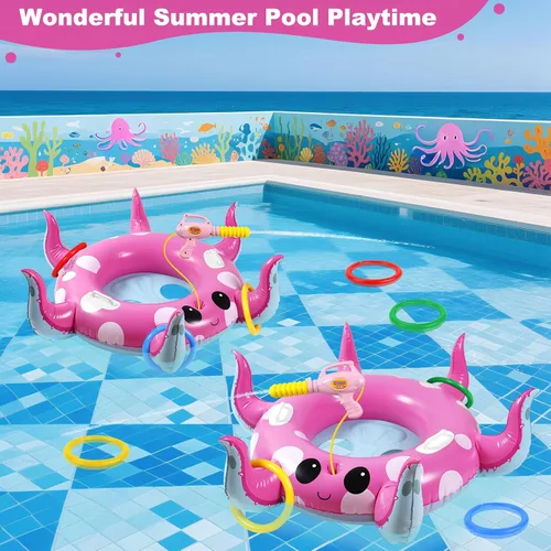 Vista 7 de Motiloo Octopus - Flotador de piscina para niños con pistola de agua, juguetes inflables de piscina para niños de 3 a 12 años de edad, fiestas