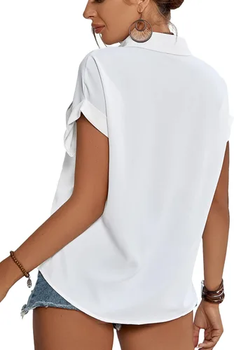 Vista 2 de LYANER Blusa casual con cuello enrollado para mujer, con mangas casquillo, con botones