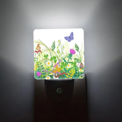 Vista 2 de Luz nocturna LED con diseño de mariposa de primavera, con sensor de atardecer a amanecer, luces nocturnas con sensor automático de flores silvestres