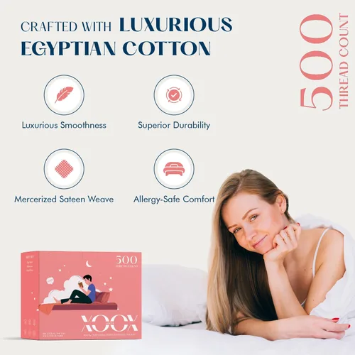 Vista 2 de XOOX Linen Juego de Sábanas de Algodón 100% Twin - Sábanas de Algodón de 500 Thread Count Tamaño Twin, Extra Suaves, Tejido Satén, Sábanas