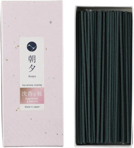 Vista 10 de Asayu Japan Varitas de incienso con bajo contenido de humo para meditación matutina o nocturna, relax o yoga, hecho en Japón 1.41 oz - Jazmín