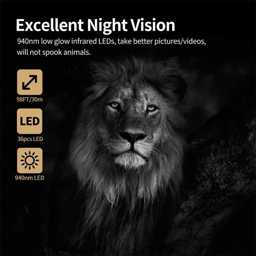 Vista 3 de Cámara WiFi801Pro Trail 4K/30MP con visión nocturna, conectividad WiFi Bluetooth, movimiento activado impermeable, gran angular de 120° para caza