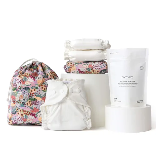 Vista 7 de Esembly Try-It Kit - Juego de iniciación de pañales de tela con pañales de algodón orgánico, funda impermeable para pañales, bolsa húmeda