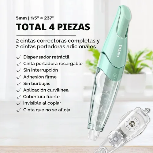 Vista 2 de Cinta de corrección blanca retráctil recargable, 4 piezas (CS-25) con 2 recambios adicionales