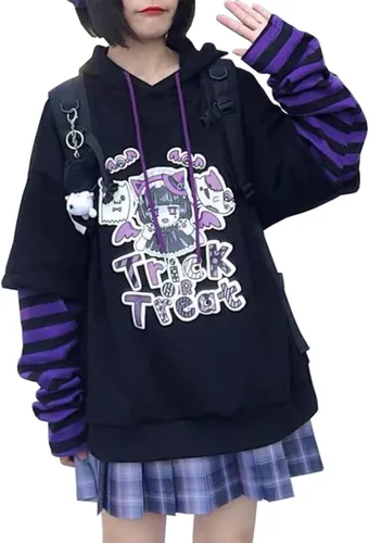 Vista 2 de EMILYLE Sudadera con capucha de estilo japonés para mujeres y niñas, sudadera con estampado lindo de anime kawaii