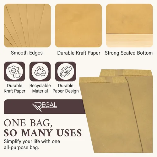 Vista 5 de RJ Displays 100 Pack Brown Kraft Paper Merchandise Tote Bags Small Paper Gift Shopping Bags Bulk for Magazines, Books, Party Favors, Retail Sales