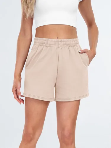 Vista 77 de AUTOMET Pantalones cortos deportivos para mujer, estilo casual, con cordón, cómodos, elásticos, de cintura alta, con bolsillos