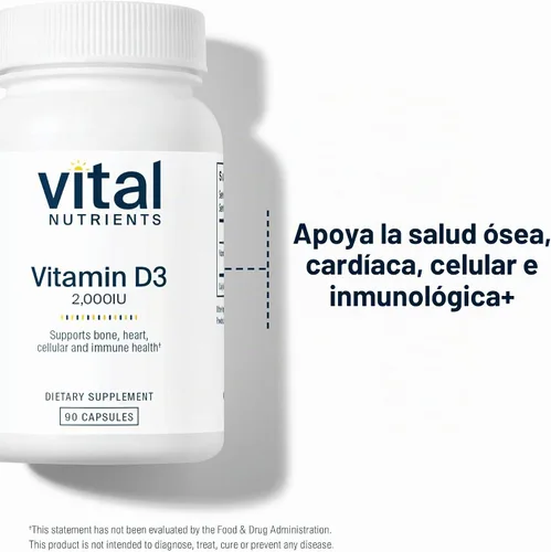 Vista 3 de Vital Nutrients Vitamina D3 2000 UI Suplemento de vitamina D para apoyar la absorción de calcio y la salud ósea* Sin gluten, lácteos y soja