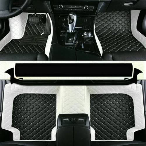 Vista 10 de Nuevas alfombrillas de coche personalizadas para Sedán, SUV, camioneta, alfombrillas de cuero para todo tipo de clima, Negro Alfombras para Carro